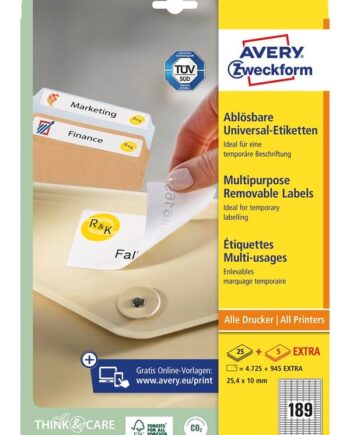 Avery Aftagelige Etiketter 25 4x10mm