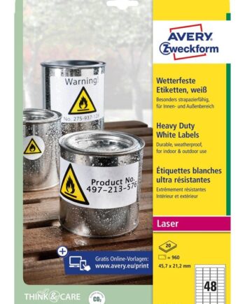 Avery Holdbare Etiketter  Hvide  45 7x21 2mm