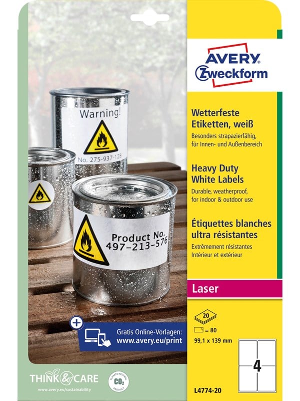 Avery Holdbare Etiketter Hvide 99 1x139mm