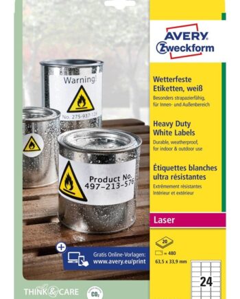 Avery Holdbare Etiketter  Hvide  63 5x33 9mm