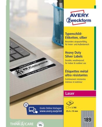 Avery Holdbare Etiketter  Sølv  25 4x10mm