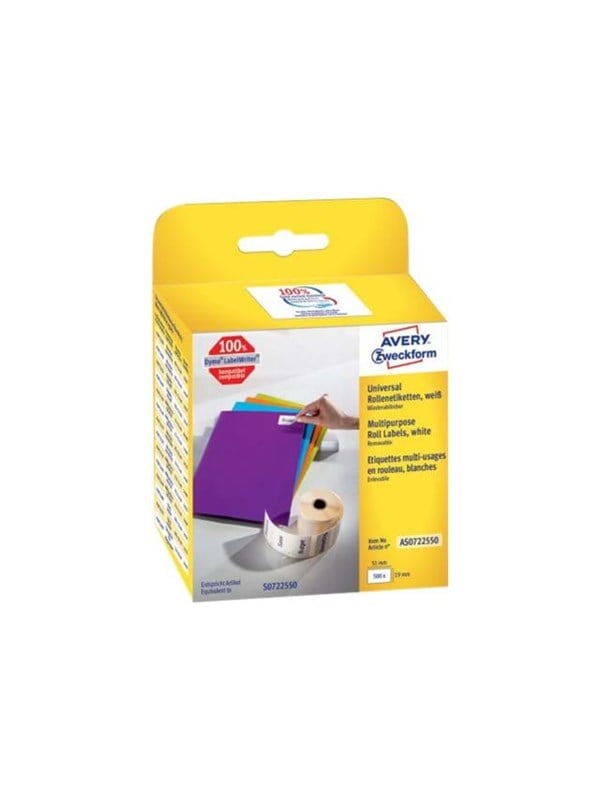 Avery Removable Roll Labels White 19x51mm 500 Labels