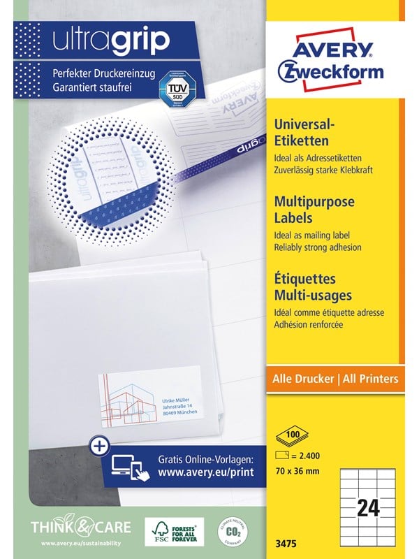 Avery Universaletiketter Til Generelle Formål 70 36 Mm 400 Etiketter Hvid