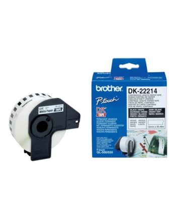 Brother Dk-22214 Continuous Paper Label Roll Black On White 12mm Wide