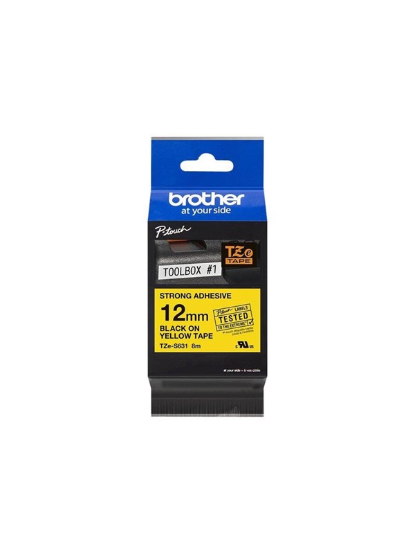 Brother Tape Brother Sort Gul Tze S631 12 Mm Stærk Klæb