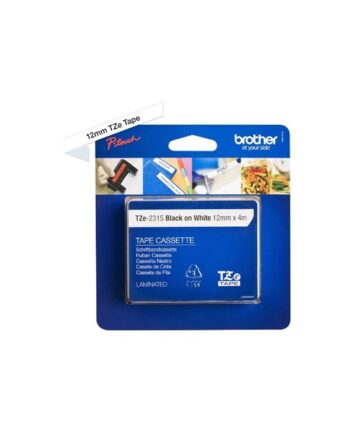 Brother Tze-231s 12mm Black On White Tape 4m