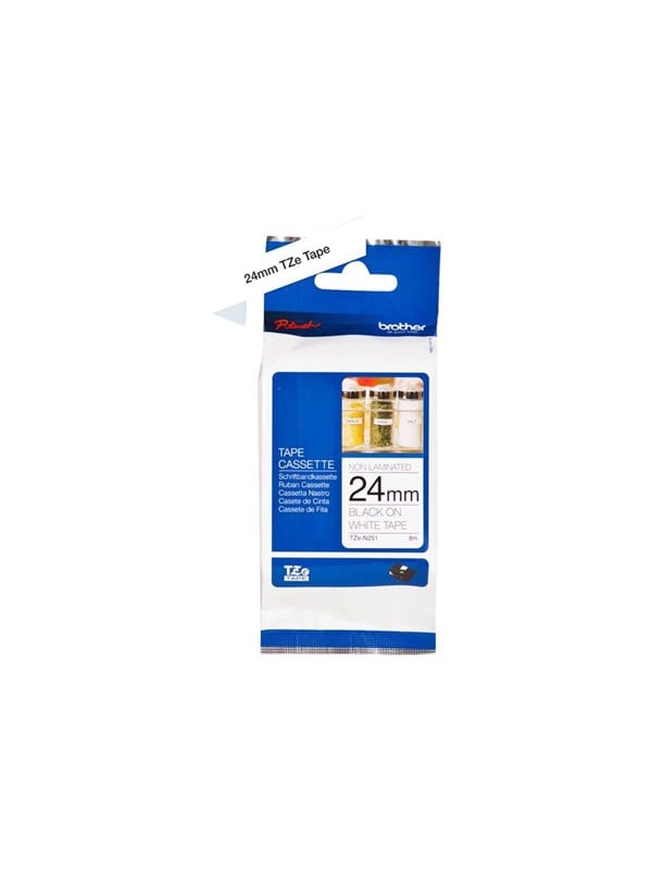 Brother Tze Tape 24mmx8m Non Laminated Blck Wht
