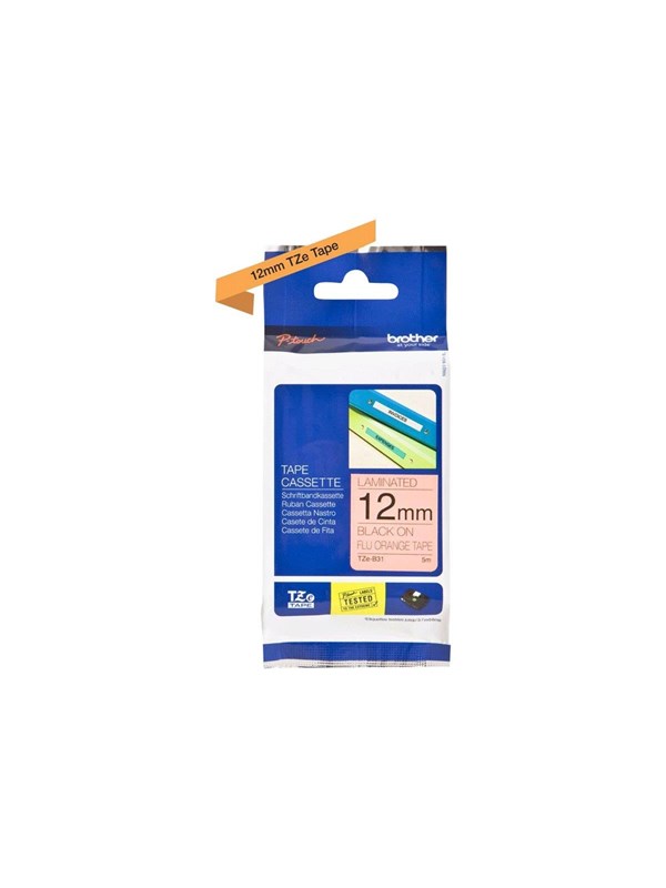 Brother Tzeb31 Tze-b31 Black On Fluorescent Orange Ribbon 12mm 5m