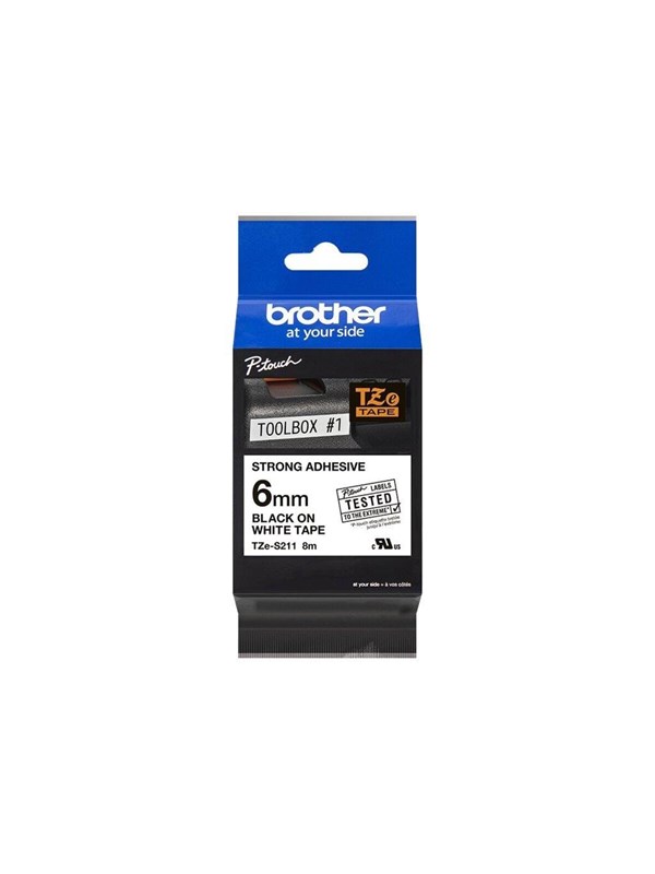 Brother Tzes211 Tze-s211 Labelling Tape Cassette Black On White 6mm Wide