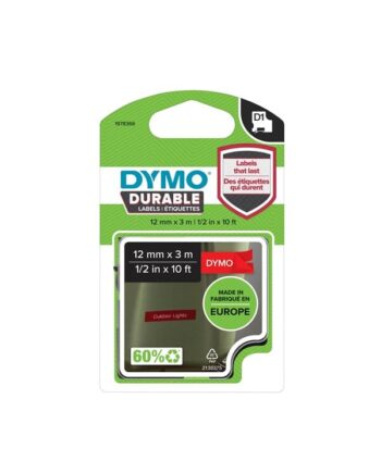 Dymo D1  Durable Tape   Hvid På Rød   12 Mm   3m