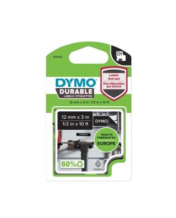 Dymo D1  Durable Tape   Hvid På Sort   12 Mm   3m