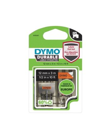 Dymo D1  Durable Tape   Sort På Orange   12 Mm   3m