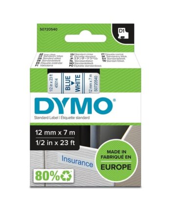 Dymo D1 Tape   12mm   7m Rulle   Blå På Hvid