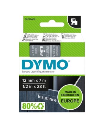 Dymo D1 Tape   12mm   7m Rulle   Hvid På Klar