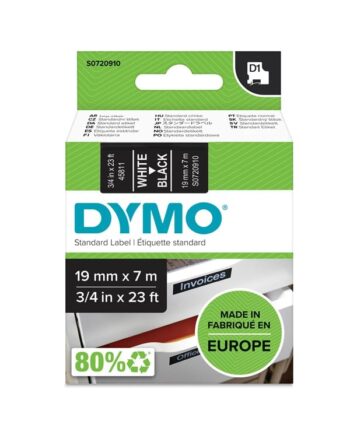 Dymo D1 Tape   19mm   7m Rulle   Hvid På Sort