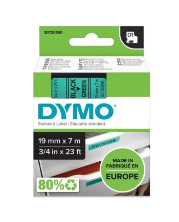 Dymo D1 Tape   19mm   7m Rulle   Sort På Grøn