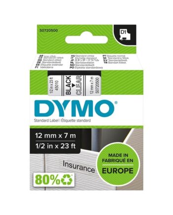 Dymo D1 Tape   12mm   7m Rulle   Sort På Klar