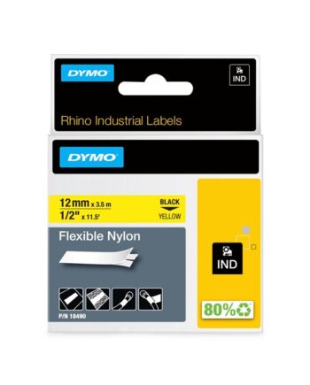 Dymo Dymo Rhino Fleksibel Nylon   12 Mm           Sort På Gul