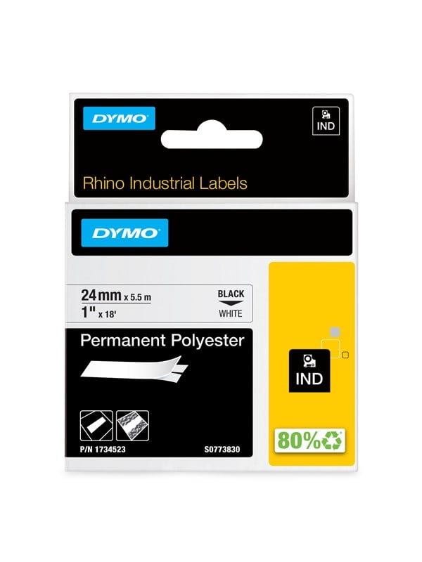 Dymo Dymo Rhino Permanent Polyester 24mm 5m Sort På Hvid