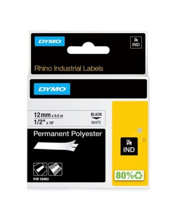 Dymo Dymo Rhino Permanent Polyester   12mm     5m   Sort På Hvid
