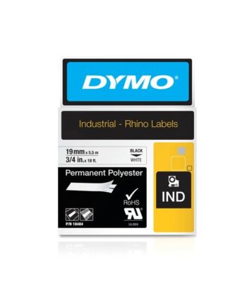 Dymo Dymo Rhino Permanent Polyester   19mm     5m   Sort På Hvid