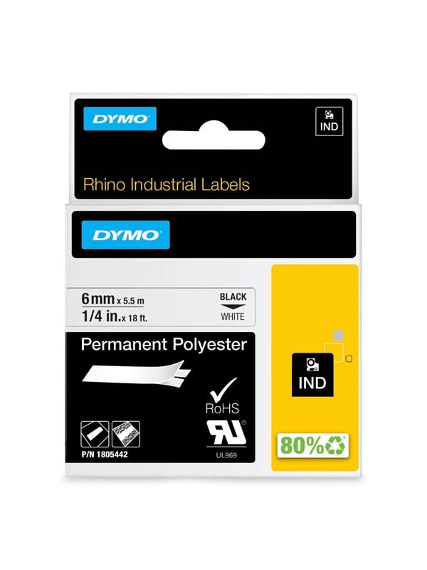 Dymo Dymo Rhino Permanent Polyester 6mm 5m Sort På Hvid