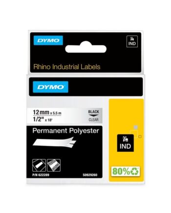 Dymo Dymo Rhino Permanent Polyester   12mm     5m   Sort På Klar