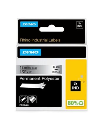 Dymo Dymo Rhino Permanent Polyester   12mm     5m   Sort På Metallic