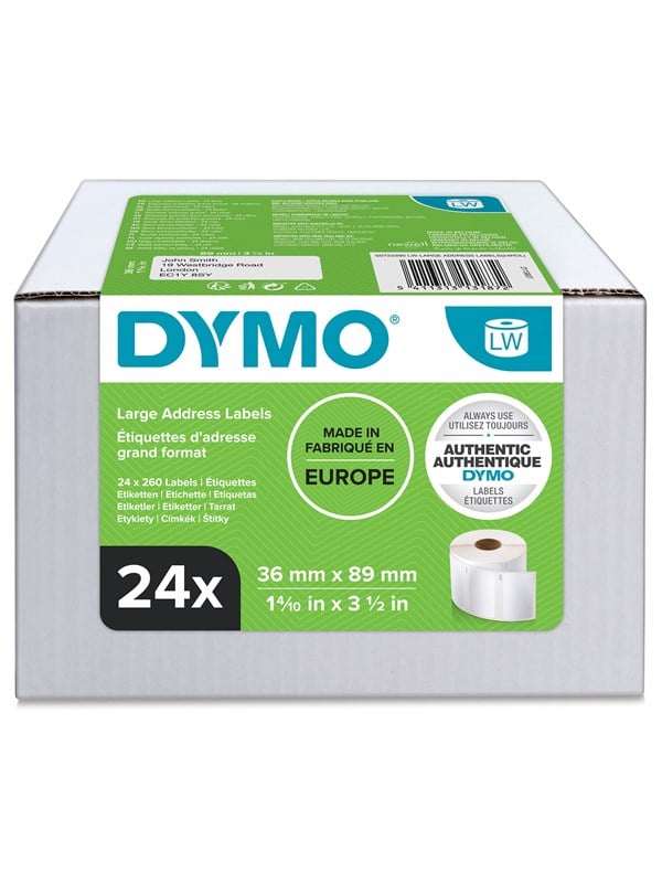 Dymo Labelwriter Store Adresseetiketter 36mm 89mm 24 Ruller 130 Stk