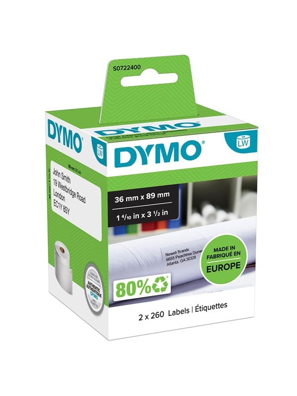Dymo Labelwriter Store Adresseetiketter 36mm 89mm Ruller 260 Stk
