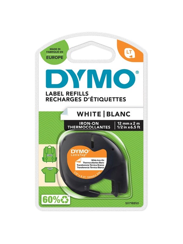 Dymo Letratag Påstrygningsetiketter 12mm 2m Sort På Hvid