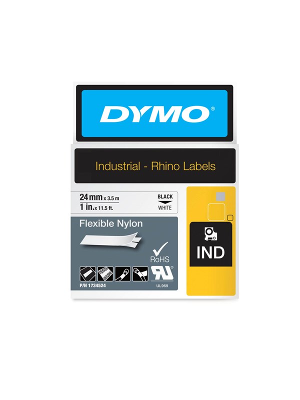 Dymo Rhino Fleksibel Nylon 24mm 5m Sort På Hvid