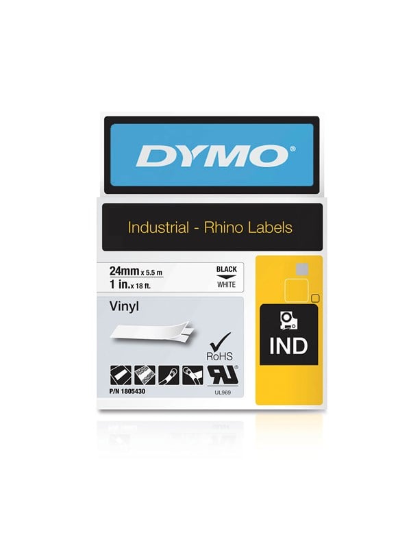 Dymo Rhino Industri Vinyl Tape 24 Mm Rulle Sort På Hvid