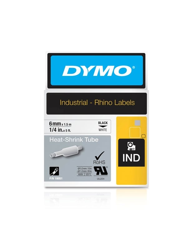 Dymo Rhino Krympeflex 6mm 5m Sort På Hvid