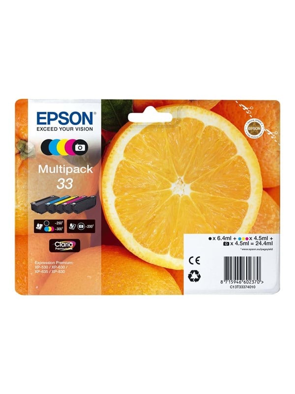Epson 33 Multipack Pakker Sort Gul Cyan Magenta Foto-sort Original Blækpatron Blækpatron Cyan