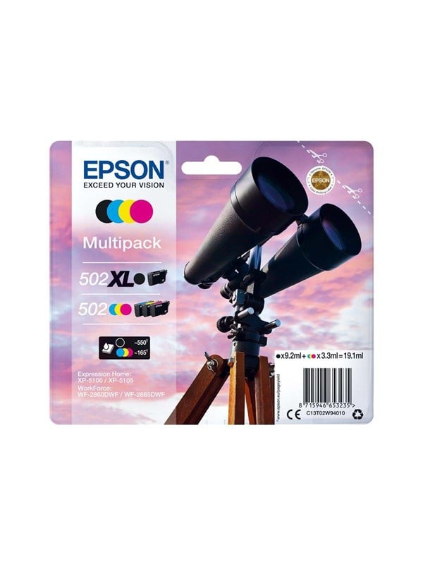 Epson 502 502 Multipack Pakker Sort Gul Cyan Magenta Original Blækpatron Blækpatron Cyan