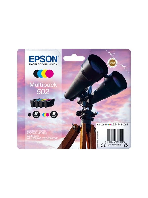 Epson 502 Multipack Pakker Sort Gul Cyan Magenta Original Blækpatron Blækpatron Sort