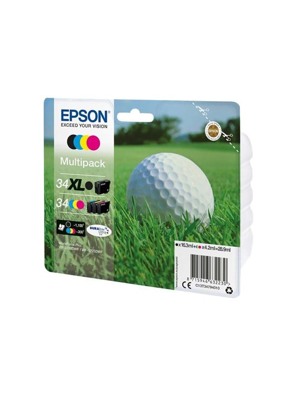 Epson 34 Pakker Sort Gul Cyan Magenta Original Blækpatron Blækpatron Cyan