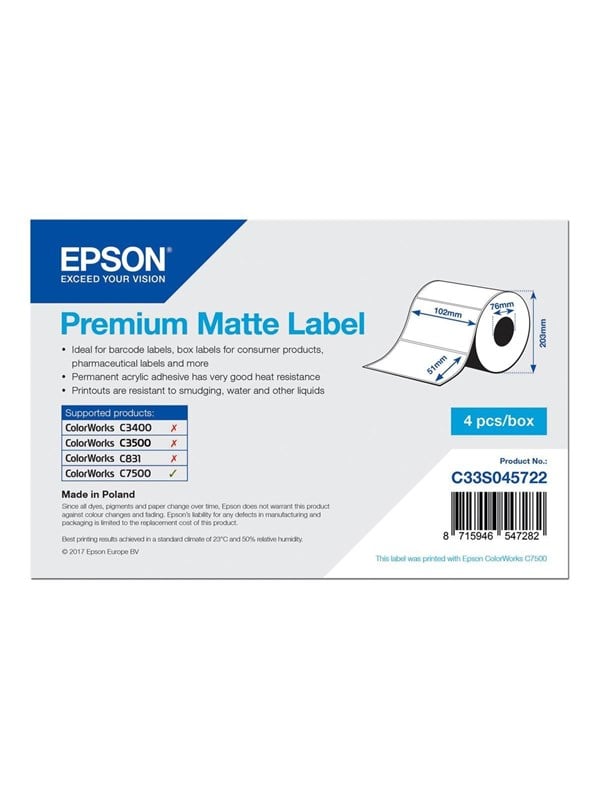 Epson Premium Matte Label Die-cut Roll: 102mm 51mm C33s045722