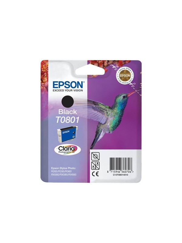 Epson T0801 C13t08014011 Black Ink 7ml Blækpatron Sort