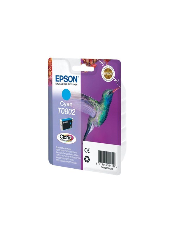 Epson T0802 Cyan Ink Blækpatron Cyan