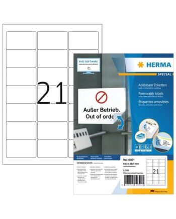 Herma Removable Labels 63 5x38   100 Sheet Din A4