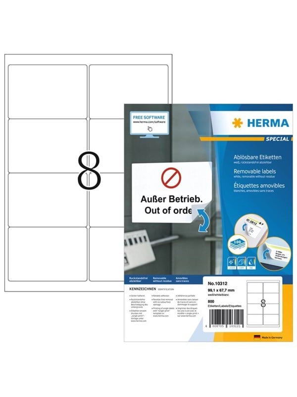 Herma Removable Labels 99 1x67 100 Sheets Din A4