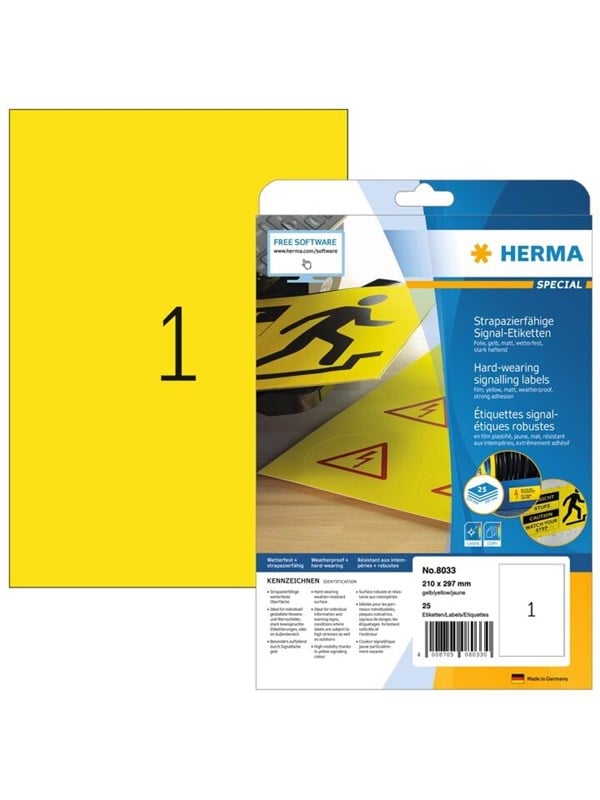 Herma Special Yellow A4 210 297 Mm 25 Pcs Film Labels