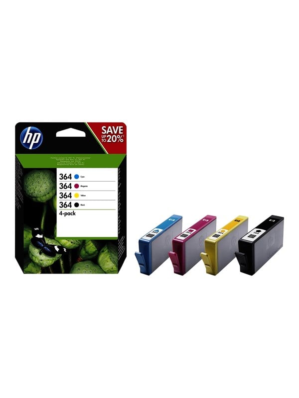 Hp 364 N9j73ae -pack Black Yellow Cyan Magenta Ink Blækpatron Farver