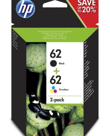 Hp 62   N9j71ae  -pack  Cyan Magenta Yellow  Pigmwnted Black Ink Blækpatron Dye-based Tricolor