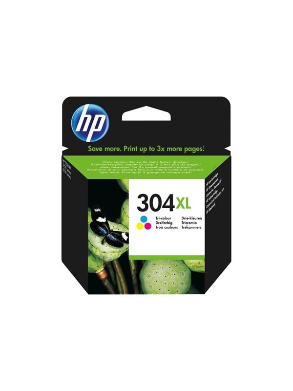 Hp 304 N9k07ae High Yield Cyan Magenta Yellow Ink Blækpatron Trefarvet