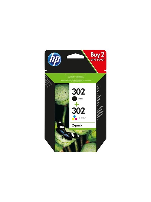Hp 302 X4d37ae -pack Black And Color Ink Blækpatron Dye-based Tricolor