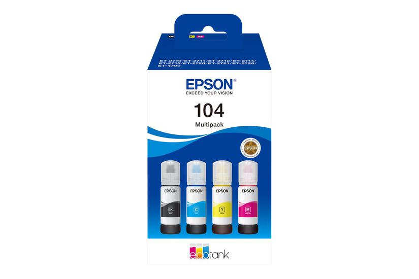 Epson Ecotank 104 Pakker Sort Gul Cyan Magenta Original Blækrefill