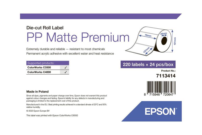 Epson Premium Pressestempel Skæreetikette Mat 5280 Etikette 76 127 Mm